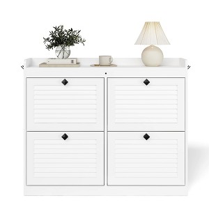Large Shoe Storage Cabinet with 4 Flip Drawers, Freestanding Narrow Shoe Organizer with Hooks and Storage - 1 of 4