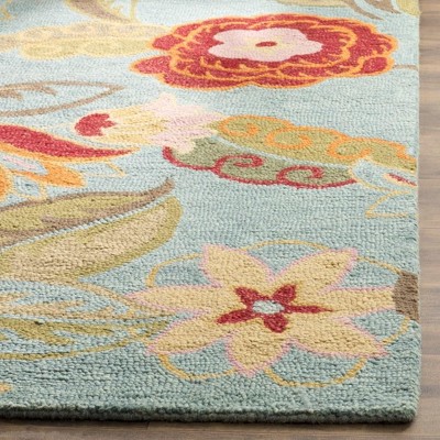 Handmade Floral Blossom Tufted Wool Area Rug - Blue, 8'9" x 12'