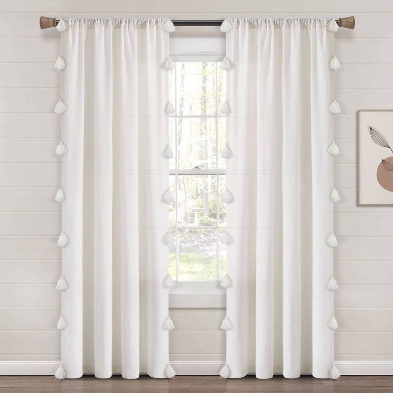 84"x52" Boho Faux Linen Texture Tassel Rod Pocket Window Curtain Panels - Lush Décor, 1 of 8