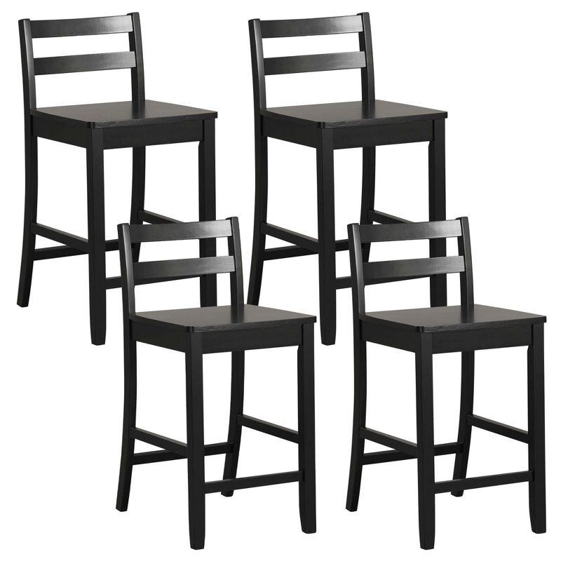 Costway 24-Inch Wooden Bar Stools Set of 4 with Ergonomic Backrest Counter Height Stools Black/White, 1 of 8