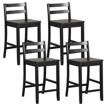 Costway 24-Inch Wooden Bar Stools Set of 4 with Ergonomic Backrest Counter Height Stools Black/White