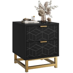 Whizmax 2 Drawer Dresser for Bedroom Wood Dresser Chest of Drawers Modern Dressers with Gold Metal Handles for Living Room Hallway Entryway Black