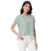 Anna-Kaci Women's Short Sleeve Blouse with Gathered V-Neckline and Rolled Cuffs - 2 of 4