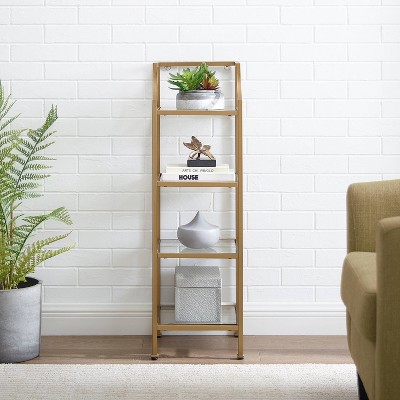 Sleek Soft Gold Steel and Glass 44" Short Etagere for Books