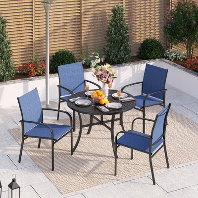 Captiva Designs 5pc Patio Dining Set with Slat-top Steel Table & Sling Fixed Chairs