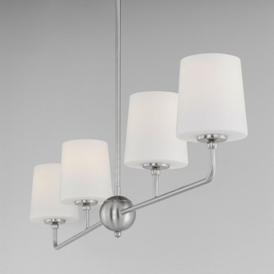 Satin Nickel 4-Light Linear Chandelier with White Glass Shades