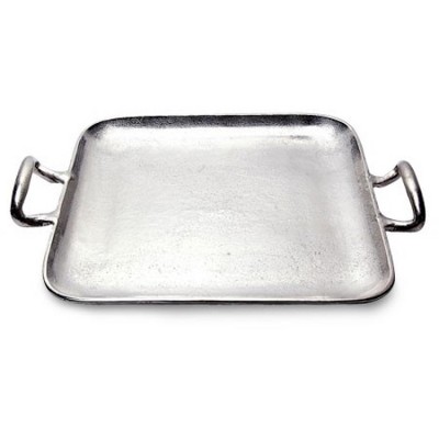 HomeRoots 17" Silver Square Stainless Steel Indoor Outdoor Tray With Handles