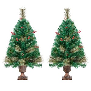 Yaheetech 3ft Tabletop Christmas Tree with 50 Warm White LED Lights, Set of 2, Green - 1 of 4