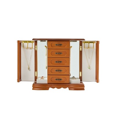 Stufurhome Solid Wooden Jewelry Box with 5-Drawers Built-in Necklace hook and Mirror White