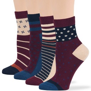 Women's Viscose Patterned Bamboo Diabetic Quarter Non-Binding Socks- L-M - 4 Pack - Heart, Dot, Flower | 7BIGSTARS KINGDOM - 1 of 4