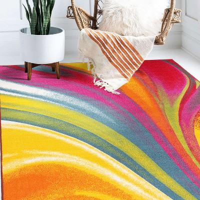 Multicolored Waves 5' x 7' Synthetic Area Rug