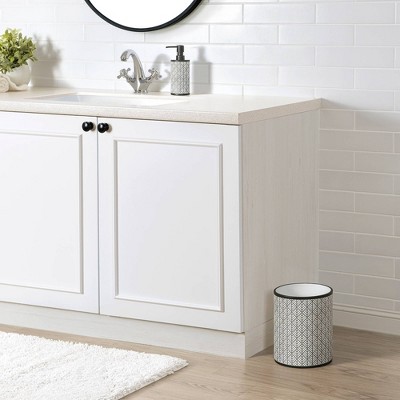 Shelby White and Charcoal Geometric Resin Wastebasket