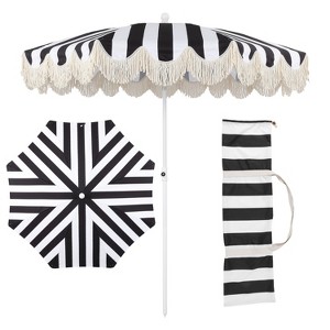JONATHAN Y Mariner 6.5 ft. Fringe Tassel Beach Umbrella w/ Tilt,Wind Vent,UV Protection,Carry Bag - 1 of 4