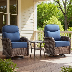 Belord Patio Swivel Chairs with 6-Inch Extra Thick Cushion, All-Weather Brown Wicker 3-Piece Patio Furniture Set with High Back Swivel Glider Chairs - 1 of 4