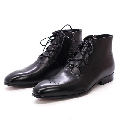 Santimon Men's Oxfords Boots Formal Dress Ankle Boots Genunie Leather Wingtips Brogues Business Causal Tuxedo Boots Black