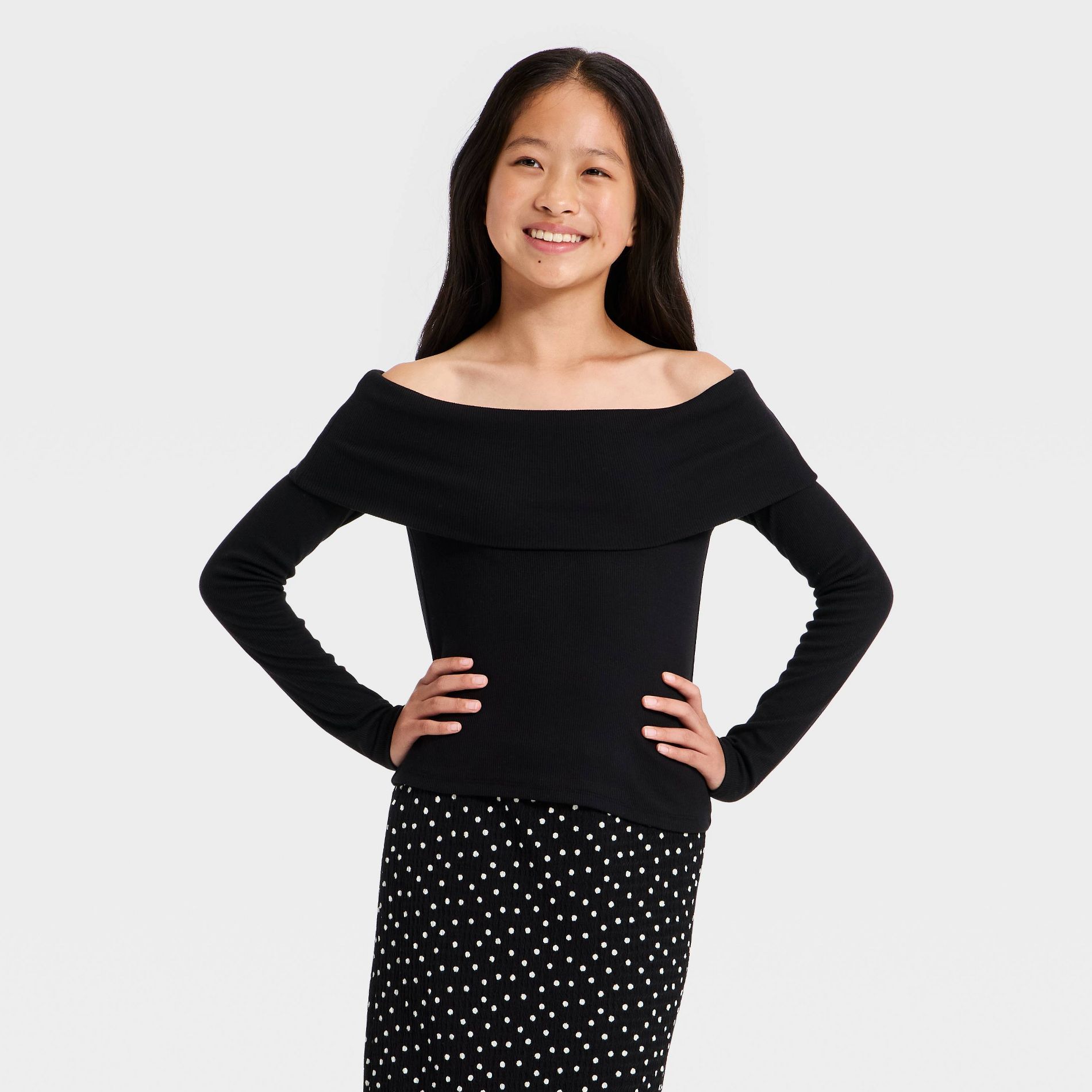 Girls' Off the Shoulder Long Sleeve Knit Top - art class™