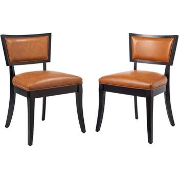 Modway Pristine Solid Wood and Vegan Leather Dining Chairs in Tan (Set of 2)