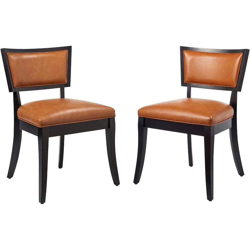 Modway Pristine Solid Wood and Vegan Leather Dining Chairs in Tan (Set of 2), 1 of 2