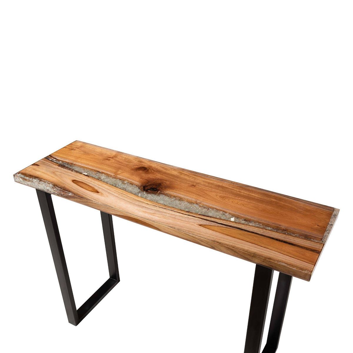 bali & pari Apio Wood Epoxy Resin Console Table with Glass Inlay Natural Brown/White/Black - thumbnail 4