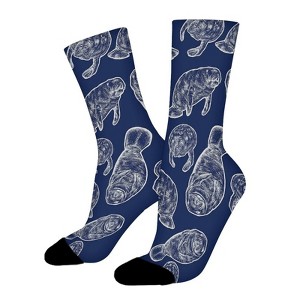 Manatee Pattern Women Printed Crew Socks Funny Funky Socks Soft Polyester Novelty Gifts for Artists Men - 1 of 1