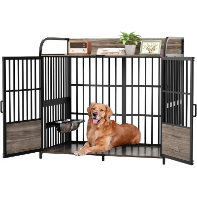 MaseiKar 48 Inch Dog Cage Furniture, Large Dog Kennel Indoor with 2 Adjustable Bowls, Heavy Duty Dog Crate for Large Dogs, XL Dog Crate Grey