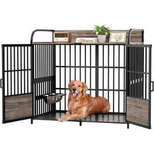 MaseiKar 48 Inch Dog Cage Furniture, Large Dog Kennel Indoor with 2 Adjustable Bowls, Heavy Duty Dog Crate for Large Dogs, XL Dog Crate Grey - 1 of 4