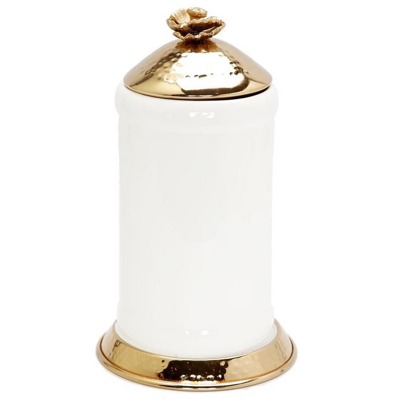 Classic Touch White Glass Canister Gold Hammered Lid and Base Flower knob, 3 of 4