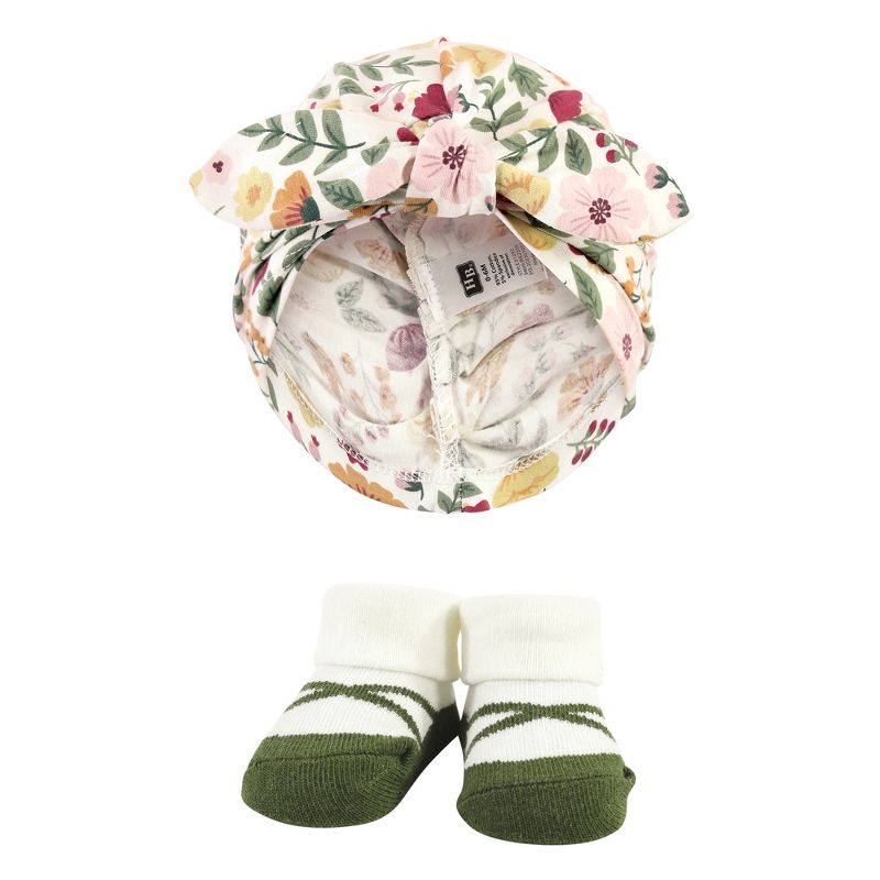 Hudson Baby Infant Girl Turban and Socks Set, Fall Botanical, One Size, 3 of 5