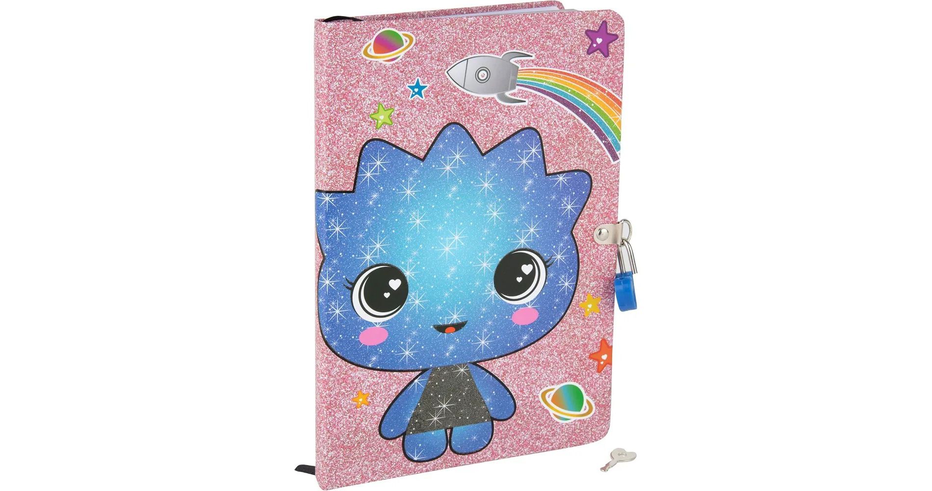 Seven20 Diary for Kids with Lock and Key, 160 Pages - Sparkly Cute Alien Space Design - Hardcover Journal Notebook for Girls & Boys - Gift for Kids