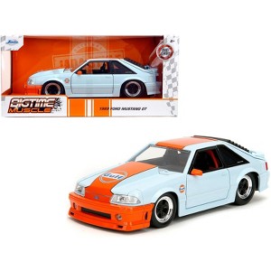 1989 Ford Mustang GT "Gulf Oil" Light Blue with Orange Stripe "Bigtime Muscle" Series 1/24 Die Cast Model Car by Jada - 1 of 4