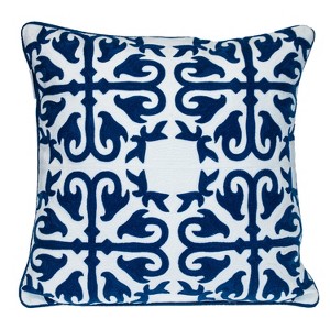 HomeRoots 20" Blue and White Geometric Cotton Throw Pillow - 1 of 4