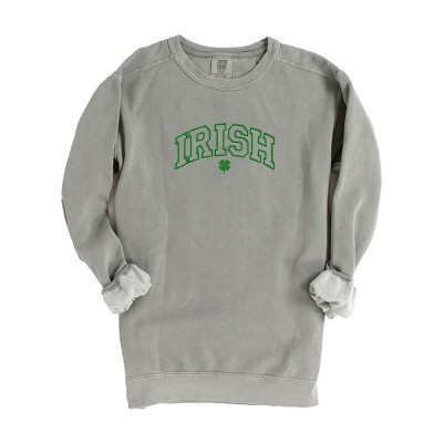 Simply Sage Market Women's  Garment Dyed Graphic Sweatshirt Embroidered Irish Varsity Clover St. Patrick's Day