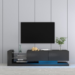 Gulches Black TV Stand Entertainment Center Fits TVs up to 75 in with Storage Cabinets Large Storage Space Modern Design - 1 of 4