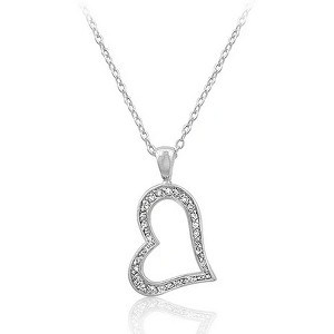 ShineHigh Heart Silhouette Pendant Necklace with Clear Cubic Zirconia in Rhodium Finish – Elegant Open Heart Design - 1 of 1