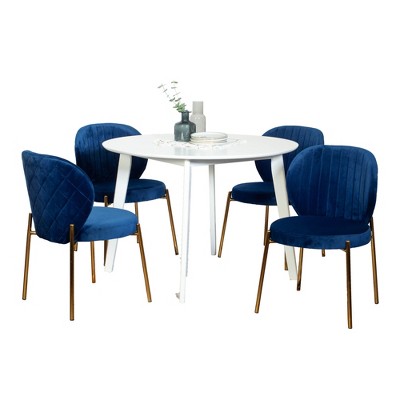 NicBex 5-Piece Dining Table Set for 4 People,Modern 41.7 Inch White Kitchen Table Upholstered 4 Velvet Dining Chairs with Metal Legs