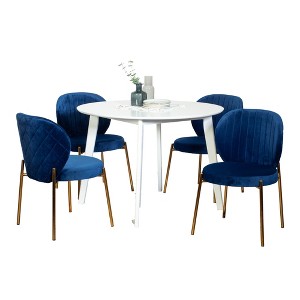 NicBex 5-Piece Dining Table Set for 4 People,Modern 41.7 Inch White Kitchen Table Upholstered 4 Velvet Dining Chairs with Metal Legs - 1 of 4