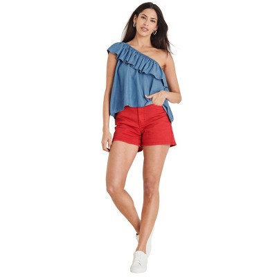 VENUS Womens Chambray Ruffle Top