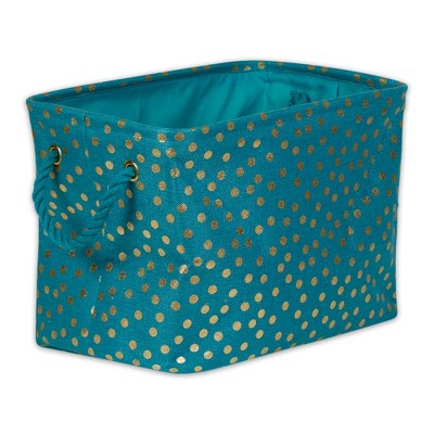 Design Imports Polyester Bin  Dots Gold / Teal Rectangle Medium 16X10X12