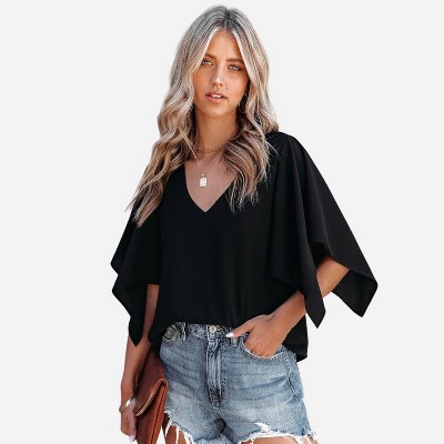 Half-sleeve Hem Flared Blouse-