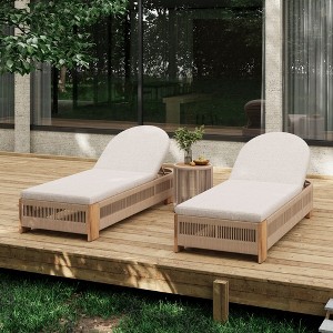 Outdoor Rope Chaise Lounge Set of 2 with Adjustable Backrest, Patio Lounge Chair with Cushions,Teak Look Outdoor Lounge Chair with Side Table-Koiai - 1 of 4