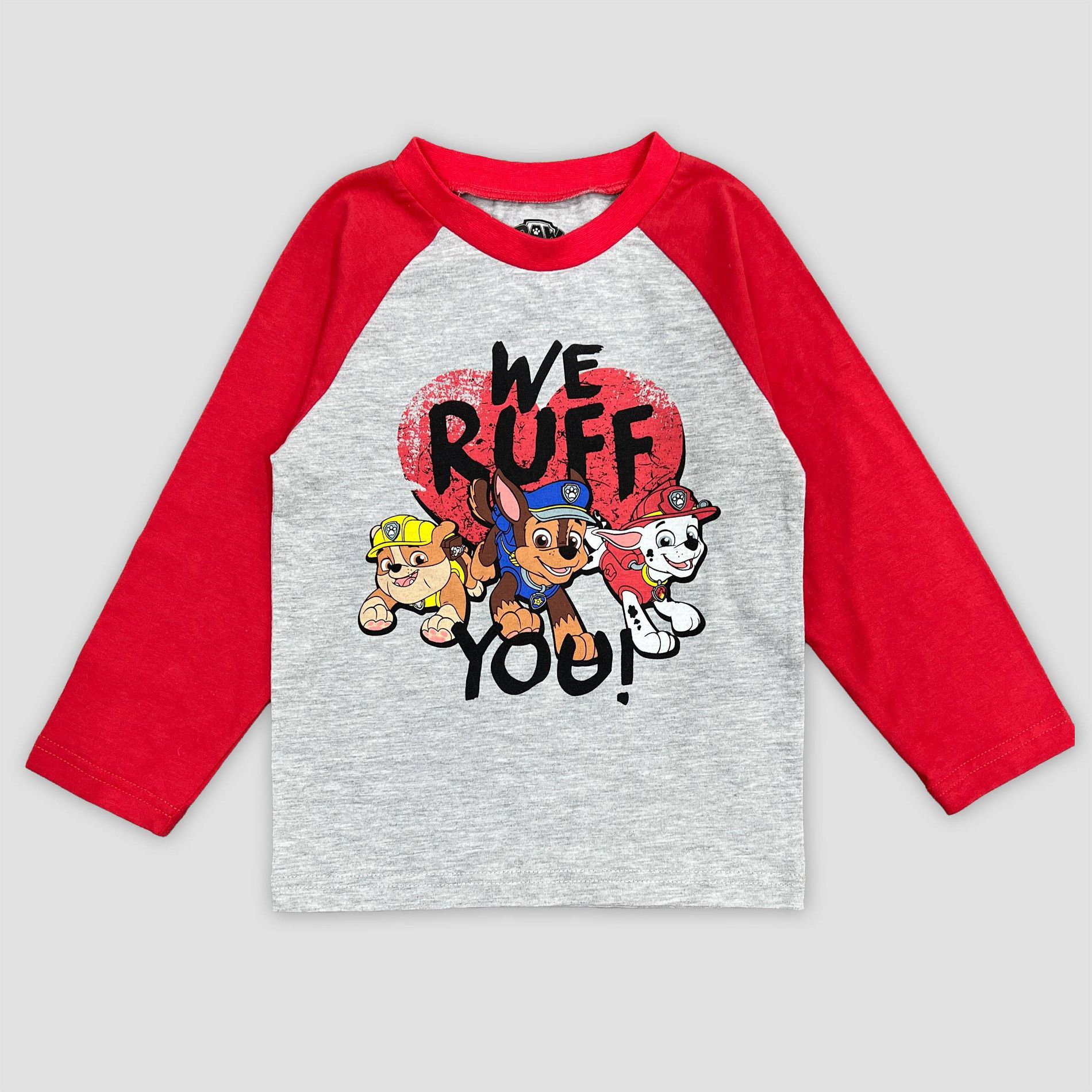 Toddler Boys' Paw Patrol Valentines "I Ruff You" Long Sleeve T-Shirt - Heather Gray