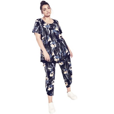 Avenue Women's Plus Size Mesh Contrast Print Tunic