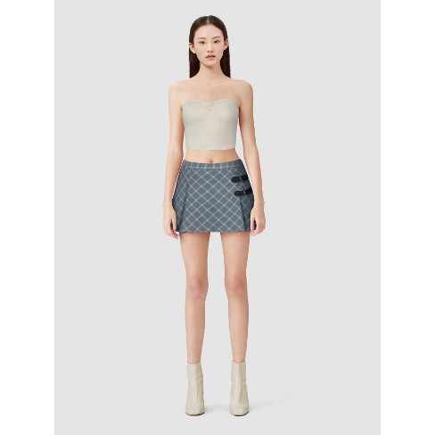 Women s Plaid Pleated Mini Skirt wild Fable Small Grey Plaid Target