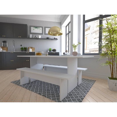 White MDF 3-Piece Dining Set with Benches