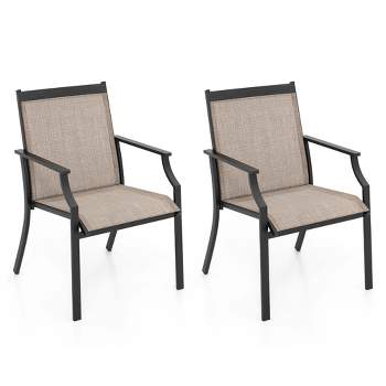 Costway 2 Piece Patio Dining Chairs Large Outdoor Chairs with Breathable Seat & Metal Frame Blue/Coffee/Grey/Red