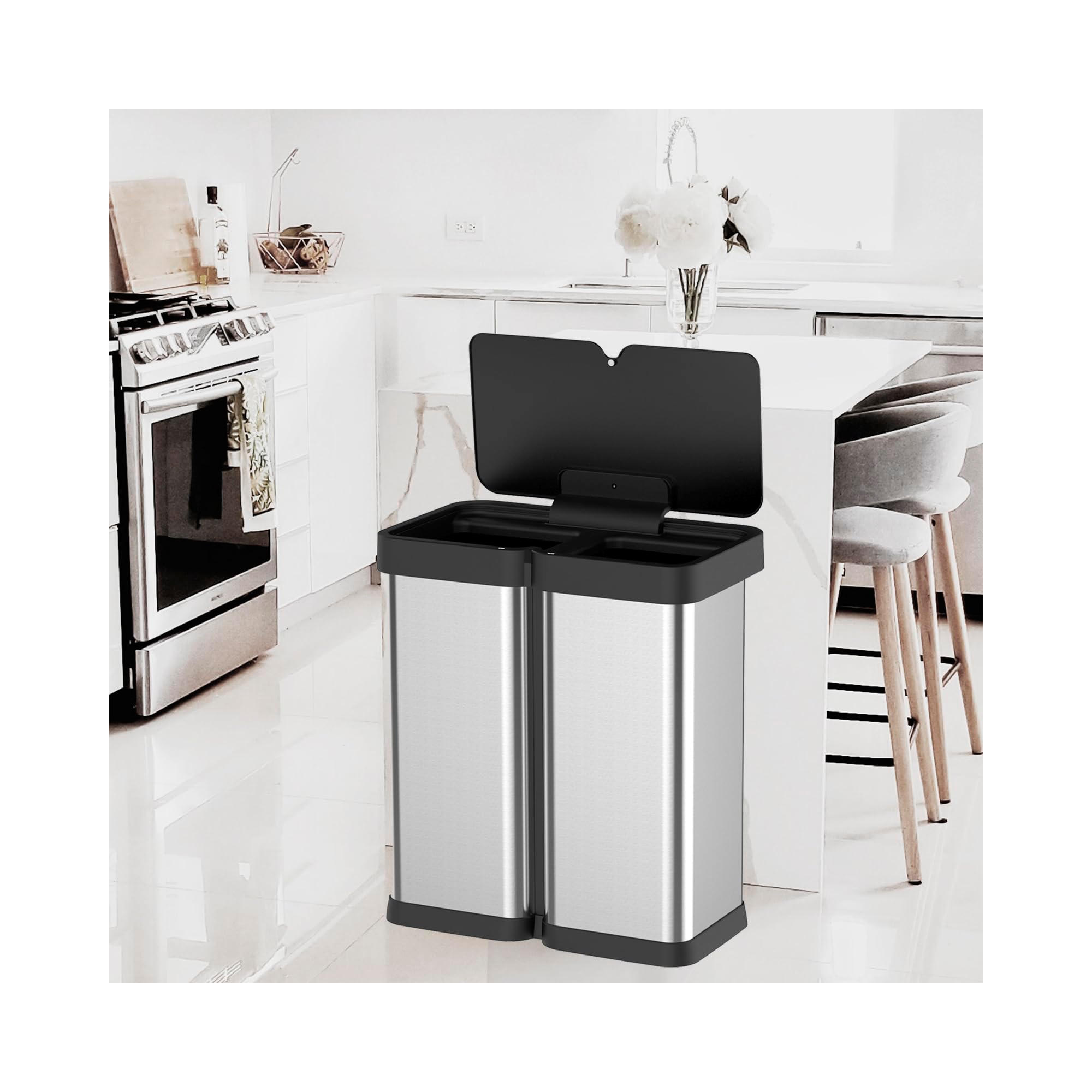 Automatic Motion Sensor Trash Can, 60 Liter/16 Gallon Touchless Automatic Garbage Can, Smart Trash Bin with Soft-Close Lid, Large Waste Basket