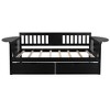 PAGED Twin Size Daybed Modern Wooden Bed Frame Simple Sofa Bed with Trundle and 2 Side Tables for Living Room, Espresso - 3 of 4