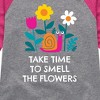 Girls' - Instant Message - Smell The Flowers Snail Shirt Tail Raglan Graphic T-shirt - 2 of 4