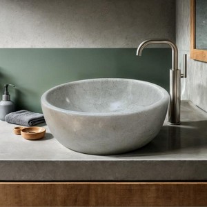 Light Beige Marble Vessel Sink – Handcrafted Round Bowl Bathroom Basin, 15.16 Inch Polished Natural Marble Vanity Sink, Daurable Stone Sink Bathroom - 1 of 4