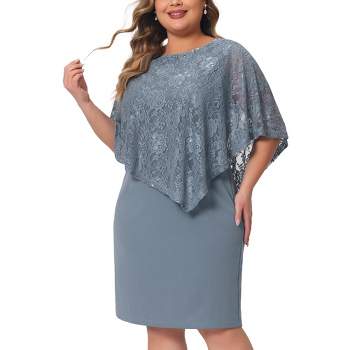 Agnes Orinda Women's Plus Size Lace Overlay Cape with Sleeveless Party Pencil Bodycon Dress